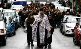  ?? Photograph: Giannis Papanikos/AP ?? The funeral procession of 23-year old Iphigenia Mitska at Giannitsa, northern Greece, on Saturday.