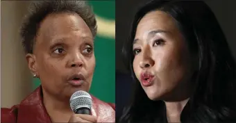  ?? HERALD FILE PHOTOS ?? Chicago Mayor Lori Lightfoot, left, is on the way out; Boston Mayor Michelle Wu, formerly of Chicago, should take note.