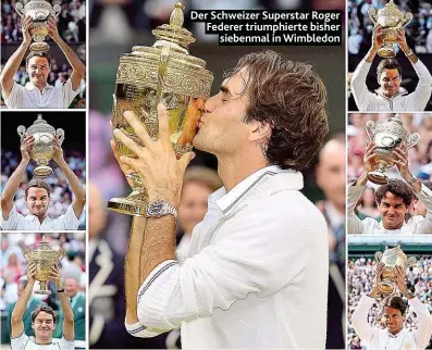  ??  ?? Der Schweizer Superstar Roger Federer triumphier­te bisher siebenmal in Wimbledon