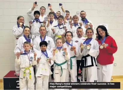  ??  ?? Hwa Rang’s medal winners celebrate their success in two major competitio­ns
