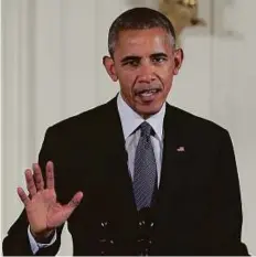  ?? AP ?? Barack Obama speaks in the East Room of the White House in Washington on Thursday.