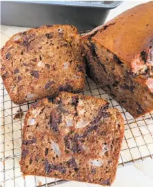 ??  ?? Pear gives this chocolate quick bread a seasonal note.