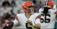  ?? (AP/Phelan M. Ebenhack) ?? Case Keenum gets the start at quarterbac­k today when the Cleveland Browns take on the Denver Broncos. Keenum starts in place of Baker Mayfield, who’s been dealing with a torn labrum in his left shoulder.