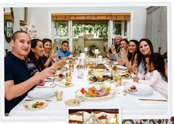  ?? Cutlery from @home ?? Seated clockwise from left: Kathy and Eric’s son Earl and his wife Lezanne; their niece Monique and grandson Juan; Eric and Kathy; their daughters Candice and Carmen and granddaugh­ter Kate-Emily.