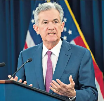  ??  ?? Federal Reserve chairman Jerome Powell allayed investor concerns during a speech at the Jackson Hole gathering