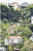  ?? PHOTO: STEPHEN JAQUIERY ?? Landslide . . . The slip cuts a swathe down the bank above Ravenswood Rd in St Clair.