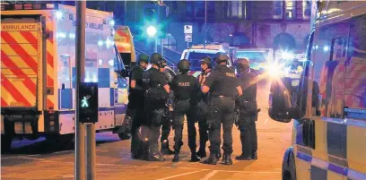  ??  ?? ●●Armed police at Manchester Arena after the explosion in May last year
