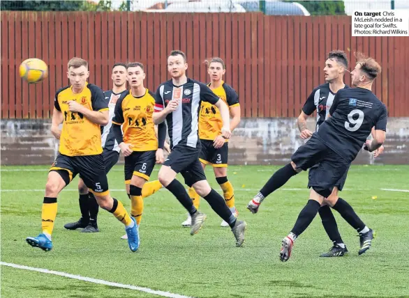  ?? ?? On target Chris McLeish nodded in a late goal for Swifts. Photos: Richard Wilkins