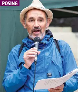  ??  ?? POSING Mark Rylance: The actor declaims to protesters and, right, jet-setting with Johnny Depp in Venice at another foreign film festival