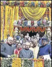  ?? HT ?? President Pranab Mukherjee with governor KK Paul and CM TS Rawat at Badrinath shrine on Saturday.