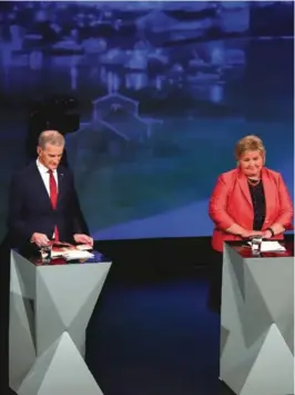  ??  ?? DEBATT OM SIKKERHET: Jonas Gahr Støre og Erna Solberg.