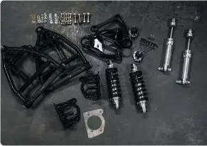  ?? ?? Aldan’s front coilover conversion kit laid out, along with the rear shock absorbers.