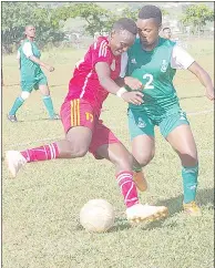  ?? (File Pic) ?? Young Buffaloes’ Lonica Vasco and Green Mamba’s Welile Shabangu challangin­g each other in their previous game. Buffaloes will face Royal Leopard on Sunday at the EFA Technical Centre in Lobamba at 3pm.