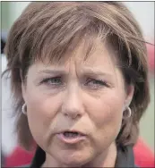  ?? — THE CANADIAN PRESS ?? Premier Christy Clark speaks to reporters after touring the Pemberton fire base Wednesday.