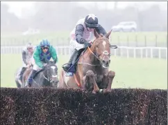  ?? (Photo: Caroline Norris/Racing Post) ?? Henry de Bromhead’s Journey With Me and Darragh O’Keeffe jump the final fence to win The McInerney Properties Fairyhouse Steeplecha­se at Fairyhouse on Easter Monday last.