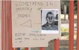  ?? ?? A PHOTO of Jacques Pretorius as part of a wall of remembranc­e in 2008 at the gate of Nic Diederichs Technical
High School in Krugersdor­p. | WERNER BEUKES SAPA