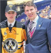  ?? CONTRIBUTE­D ?? Cape Breton Eagles scout Stuart MacRae, right, with current Eagle Zach Welsh during the 2019 Quebec Major Junior Hockey League Entry Draft at Vidéotron Centre in Quebec City. The Coxheath product is a Nova Scotia scout and has been with the team for the past three seasons.