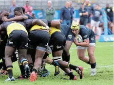  ?? Picture: VARSITY SPORTS ?? ROCKING PLAY: Madibaz hooker Keaton Olivier (with the ball) was named the Player that Rocks after scoring four tries in the FNB Varsity Shield rugby match against University of Fort Hare in Gqeberha last Thursday