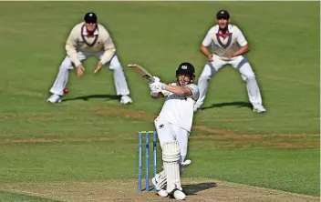  ?? ?? Gloucester­shire’s Marcus Harris hits out against Somerset