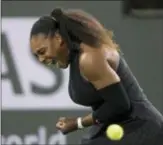  ?? CRYSTAL CHATHAM — THE ASSOCIATED PRESS ?? Serena Williams reacts while playing Zarina Diyas during the first round of the BNP Paribas Open in Indian Wells, Calif., on Thursday. Williams, playing in her first match in over a year, won, 7-5, 6-3.