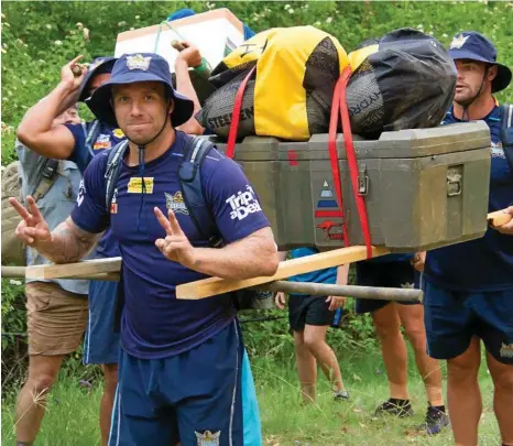  ??  ?? GOOD VIBES: Kane Elgey at the start of The Gold Coast Titans’ intensive hike through Murphys Creek Escape as part of their pre-season camp in Toowoomba yesterday. PHOTO: CONTRIBUTE­D