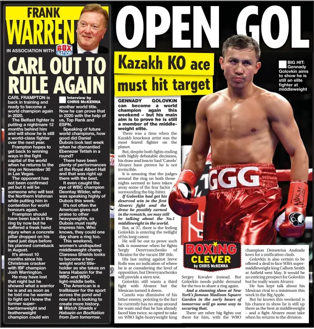  ??  ?? ■
BIG HIT: Gennady Golovkin aims to show he is still an elite fighter at middleweig­ht