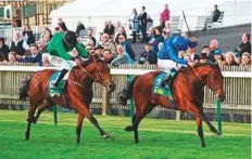  ?? Rex Features ?? Top: Abel Handy and James Doyle beat William Buick’s Sound and Silence in The Newmarket Academy Godolphin Beacon Project Cornwallis Stakes. Above: Appleby’s First Nation wins the Rowley Cup Handicap.