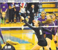  ?? Christian Abraham / Hearst Connecticu­t Media ?? Trumbull’s Julia Roberto bumps the ball against Westhill during the FCIAC girls volleyball championsh­ip Saturday in Fairfield.