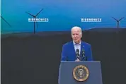  ?? KENNY HOLSTON/THE NEW YORK TIMES ?? President Joe Biden speaks on economics during the Aug. 9 groundbrea­king for Arcosa, a wind tower manufactur­ing facility expanding operations in Belen, New Mexico.