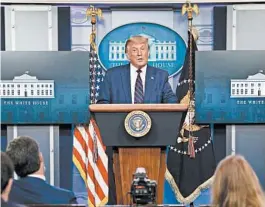  ?? ANNA MONEYMAKER/THE NEW YORK TIMES ?? President Donald Trump speaks during a news conference Friday at the White House as he sought to dispute a report that he privately referred to American soldiers killed in combat as “losers” and “suckers.”