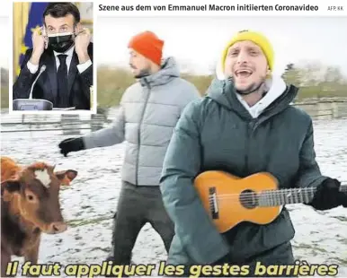  ?? AFP, KK ?? Szene aus dem von Emmanuel Macron initiierte­n Coronavide­o