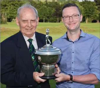  ??  ?? Pictured at the Baltinglas­s Golf Club presentati­on night collecting the Intermedia­te Scratch Cup (sponsored by Jim Murray) Sean McCormack with Club Captain Louie Fagan.
