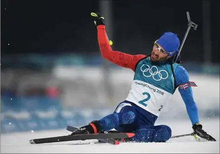  ??  ?? Le Français Martin Fourcade a un instant pensé qu’il devait, une nouvelle fois, se contenter de la deuxième place.