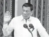  ?? NOEL CELIS/GETTY-AFP 2019 ?? President Rodrigo Duterte won’t cooperate with the Internatio­nal Criminal Court’s probe into the drug war in the Philippine­s, his lawyer said.