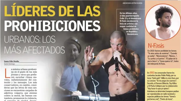  ??  ?? En los censurados fueron los cantantes locales Pablo Piddy, por su tema “Goló goló”; Milka la más Dura, por su cancion: “Si me pegas los cuernos”; Secreto, el Famoso Biberón, Toy Killao y El Poeta Callejero por la colaboraci­ón “Voy hacer lo que yo...