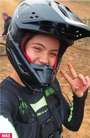  ?? ?? NIKE
Chasing thrills: Emma Raducanu visits a motocross track in a video for the brand