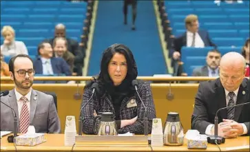  ?? Diandra Jay ?? SERGIO PEREZ, left, Cathleen Beltz and Dan Baker, investigat­ors with Los Angeles County’s Office of Inspector General, testify about the use of pepper spray at juvenile detention facilities in the county.