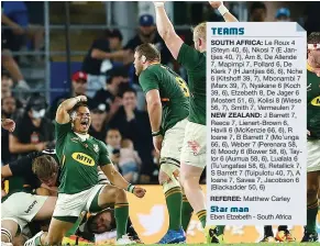  ?? ?? Jubilant: Springboks celebrate their memorable victory