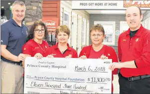  ?? SUBMITTED PHOTO ?? Prince County Hospital Foundation board member Paul Power, left, accepts a donation on behalf of the staff at Callbecks Home Hardware and Callbecks Home Furniture & Appliances. Making the presentati­on are Monica Poirier, Bonnie Farrell, Linda McCardle...