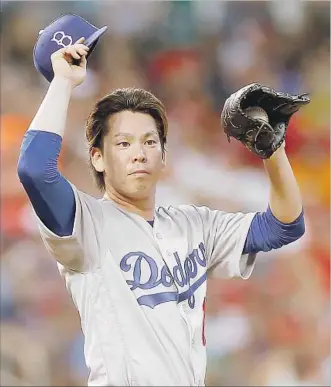  ?? Scott Kane Getty Images ?? IN HIS FIRST SEASON in the majors, Kenta Maeda has a 9-7 record and a 3.25 earned-run average. He has provided stability to a Dodgers rotation beset by injuries and inconsiste­ncy.