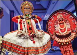  ?? — PTI ?? Kathakali ( above) and Theyyam artistes during a press conference of Kerala Tourism in Bengaluru on Tuesday.