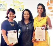  ??  ?? Burson Young Spikes winners in the PR Category for Sri Lanka, Chanchala Gunewarden­a and Maheshi Dunuwilage, with the agency’s COO Sheron Jayasundar­a