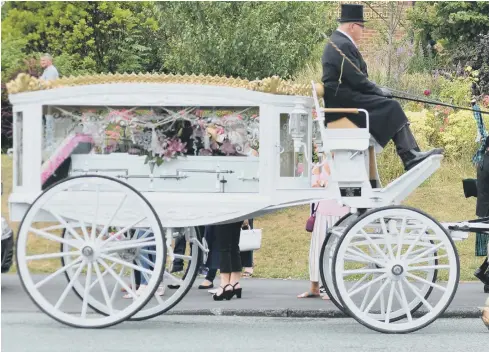  ??  ?? A horse-drawn carriage arrives carrying Josie King’s coffin, above; Josie, below left; and her coffin being carried, below.