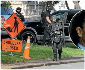  ?? CHRIS MCKEEN/ STUFF ?? A young police officer is dead after being shot in the west Auckland suburb of Massey yesterday. Inset, Waitemata¯ Superinten­dent Naila Hassan says the Auckland policing team and entire country are ‘‘absolutely devastated’’.