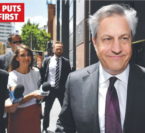  ?? Picture: AAP ?? CAUTIOUS: Westpac chief Brian Hartzer speaks to the media as he leaves the banking royal commission in Sydney yesterday.