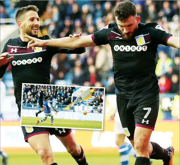  ?? PICTURES: Action Images ?? GOAL MEN: Robert Snodgrass celebrates adding Villa’s fourth and, inset, Conor Hourihane puts Villa ahead for the first time