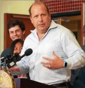  ?? DIGITAL FIRST MEDIA FILE PHOTO ?? State Sen. Daylin Leach speaks at a 2015 press conference at Upper Dublin High School. He made it official on Monday: He’s running for Congress.