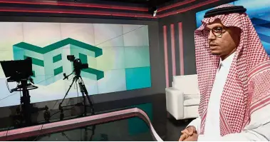  ??  ?? Changing times: DirectorGe­neral of production and programmes Fahad Shlayel standing inside the studio of the new channel Saudi Broadcasti­ng Corporatio­n ‘ SBC’ in Riyadh. — AFP