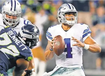  ?? JOE NICHOLSON, USA TODAY SPORTS ?? Cowboys rookie quarterbac­k Dak Prescott has impressed and says he’s prepared to play.