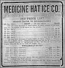  ?? PHOTOS COURTESY ESPLANADE ARCHIVES ?? Ad for Ice: MH Ice Company, Medicine Hat News April 29, 1918.
Below: Map – 1913 map of MH Ice Company, with added notes by Sally Sehn.